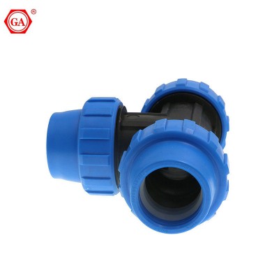 QIAI HDPE Compression Equal Tee Plastic Irrigation Water Supply PP Fitting China Supplier hdpe blue  Fluid Quick Pipe